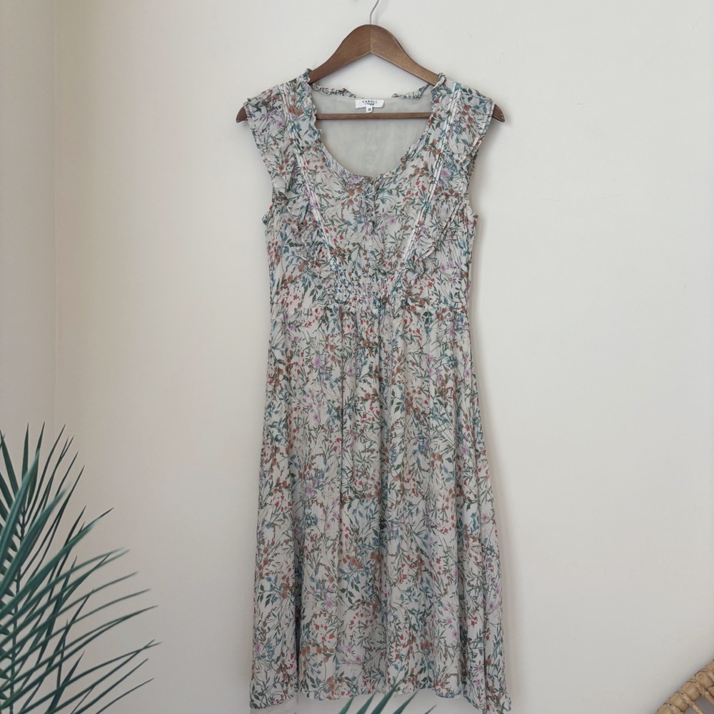Caroll s'engage Parisian Chic Floral Sleeveless Gauzy Midi Dress Sz 38 Small